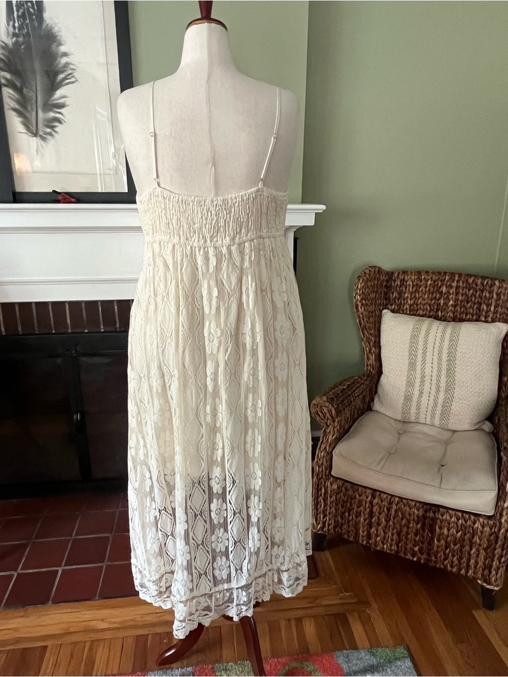 Ivory Boho Lace Midi Dress | Crochet Lace | High-Low Hem | L/XL Approx - Picture 6 of 8